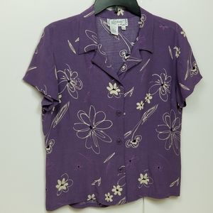 90s Sarah Bentley Plum Floral Button Down Petite M